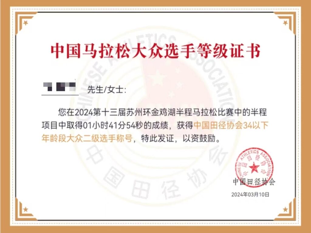 达成成就|半程马拉松大众二级选手
